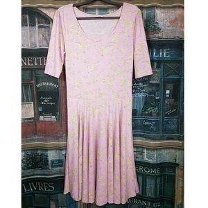 Pink witrh Hummingbird print Short sleeve Circle Dress